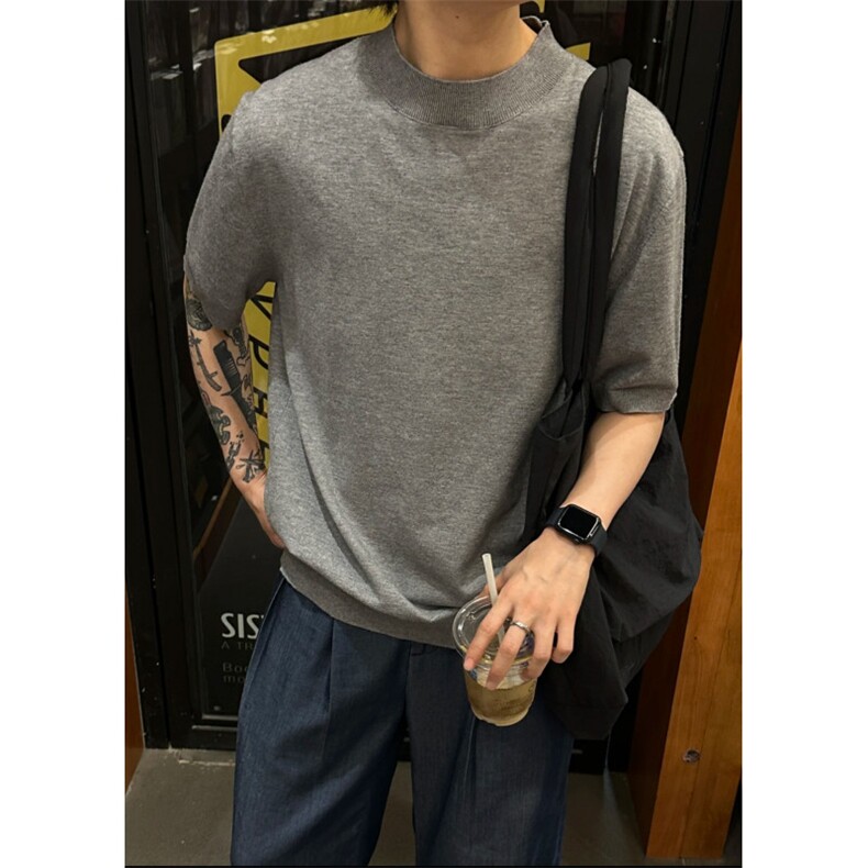 现货秋冬毛衣中袖打底衫针织衫五分袖老钱风小领口短袖T2526-P35，男装针织衫/毛衣，星座1212