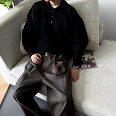 秋冬季韩版轻奢时尚翻领套头针织衫宽松慵懒风休闲纯色男士毛衣，男装针织衫/毛衣，星座506A