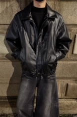 秋季痞帅PU皮男宽松拉链设计大码机车皮衣外套J5229-特P70控128，男装皮衣，电商A001-1