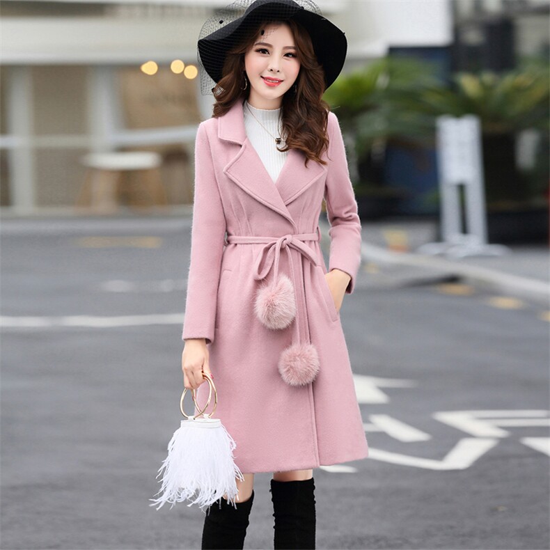 潮流休闲时尚气质清纯纯色V领收腰高腰毛呢外套2020年冬季长袖中长款，女装毛呢外套，欣贝拉