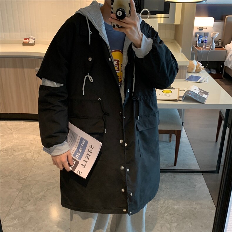 216-BK103-P1352021男女长款棉衣假两件连帽棉衣1控155,男装棉衣,星座716-5（原216-1）