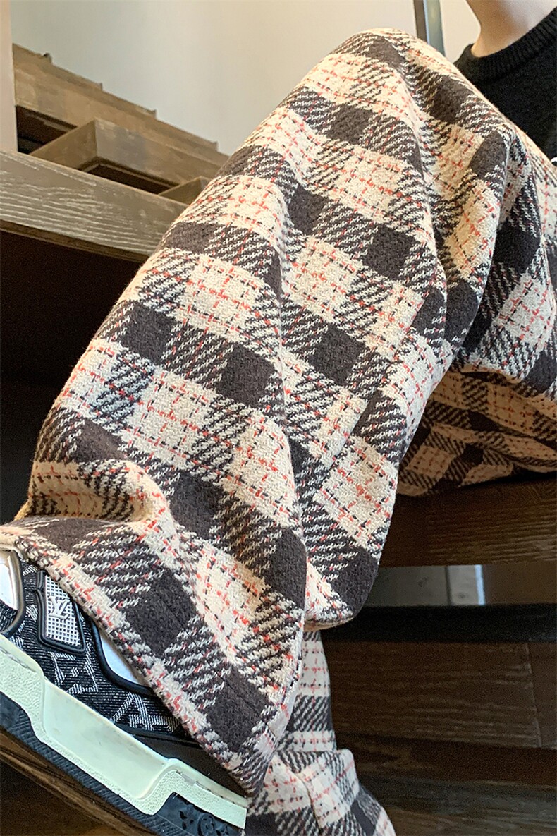 8XL-M特大码加厚毛呢料格子休闲裤宽松直筒长裤子男裤毛呢裤K946,男装休闲裤,电商D206-1