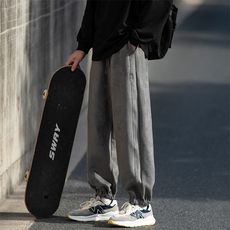 2023秋复古麂皮绒cityboy休闲裤男相机外景贴标束脚裤K23703-P50,男装休闲裤,电商A082