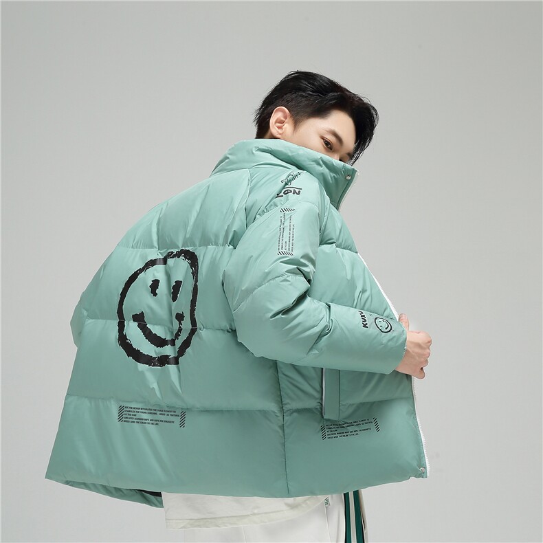 经典笑脸杠连帽短款时尚韩版白鸭绒羽绒服外穿学生情侣班服,男装羽绒服,星座301D-5(原星座1415）