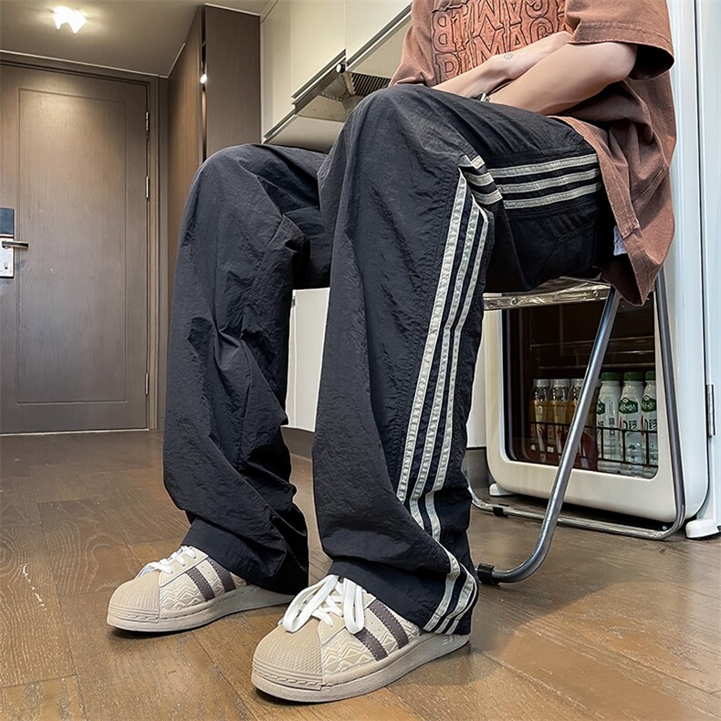 三条杠阔腿裤子男夏季速干垂感直筒裤美式高街青少年长裤k866-p36图片