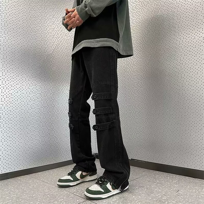 美式高街vibe水洗开叉直筒牛仔裤日常长裤中腰青少年无弹潮6020,男装休闲裤,星座506