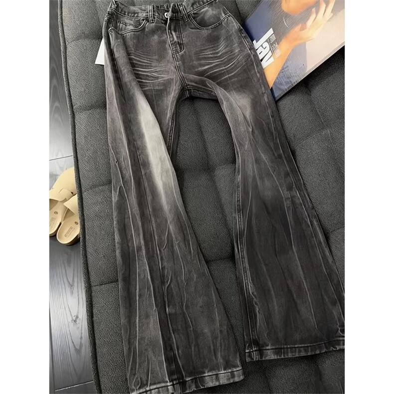 闪电纹水洗斜切牛仔裤男女美式重工裤子显瘦微喇裤S6075P43,男装牛仔裤,星座1112-1