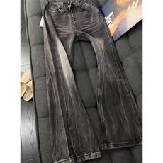 闪电纹水洗斜切牛仔裤男女美式重工裤子显瘦微喇裤S6075P43，男装牛仔裤，星座1112-1