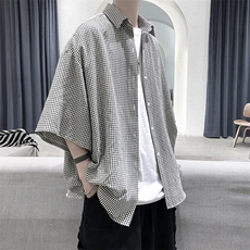 港风经典格子宽松男士衬衫A071-C03-P35，男装衬衫，电商A071