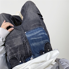 拼接做旧工装牛仔裤男女潮牌宽松阔腿休闲裤百塔A068-KXSK04-TP58，男装牛仔裤，电商A068