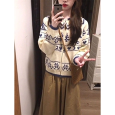 韩版圣诞氛围感费尔岛提花开衫毛衣女冬季减龄外穿针织衫M3303，男装针织衫/毛衣，星座1116A（原606A-3）