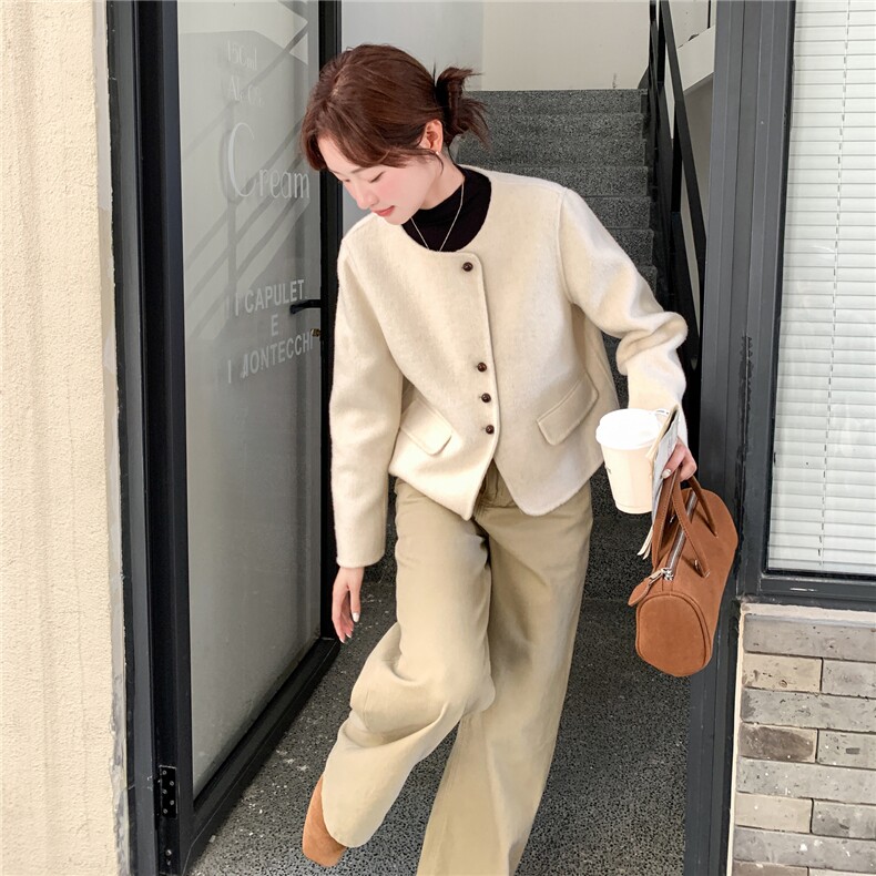 小香风短款毛呢外套女2025冬季新款韩系高级感气质双面呢羊毛大衣,女装毛呢外套,2C262