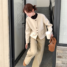 小香风短款毛呢外套女2025冬季新款韩系高级感气质双面呢羊毛大衣，女装毛呢外套，2C262