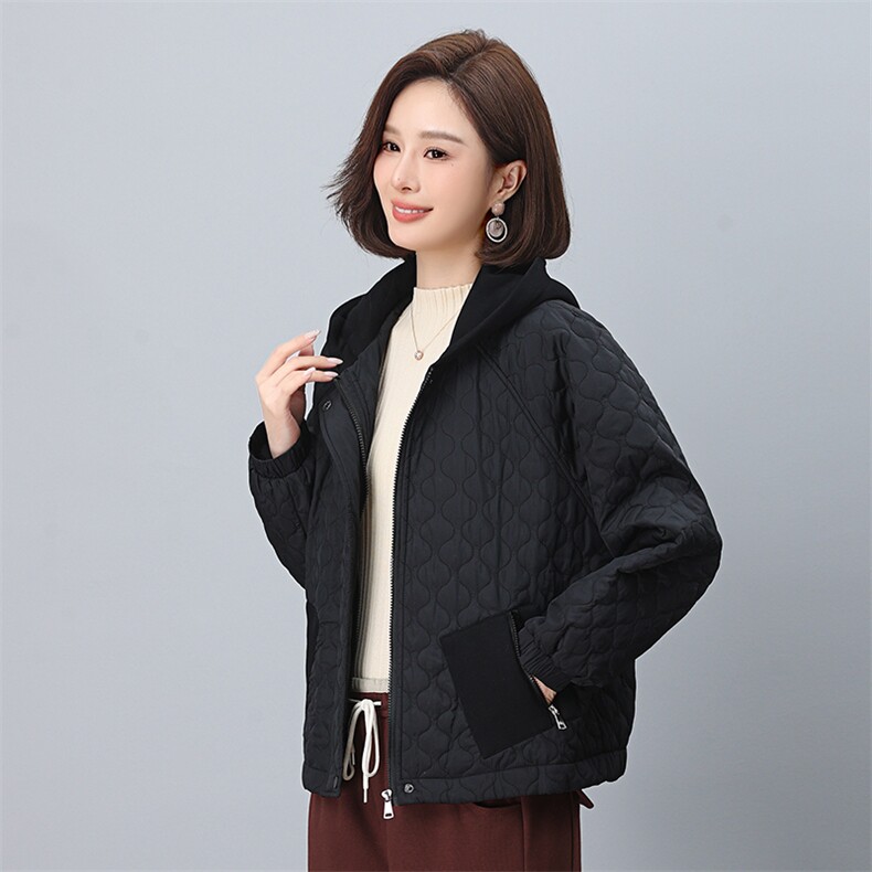 时尚保暖女款棉衣连帽拼接口袋设计舒适百搭短款外套,女装棉衣/棉服,叶笙衣
