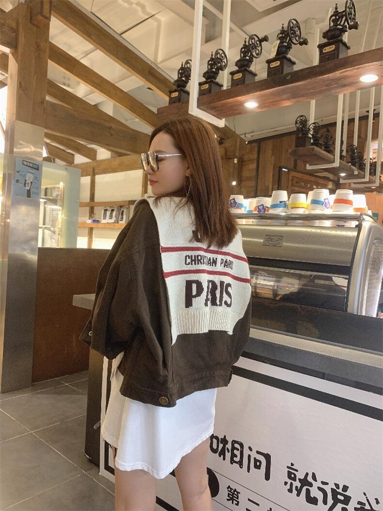 针织披肩牛仔外套，咖兰两色，其它，衣生缘