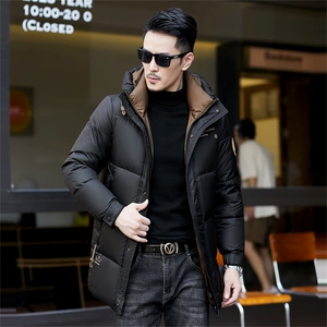 羽绒服男士中长款2026年冬季加厚保暖连帽大衣商务休闲外套中年男