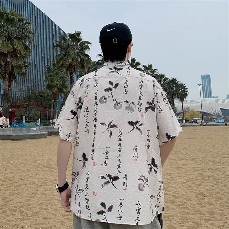 盘扣花纹短袖衬衫男士夏季复古唐装新中式风衬衣潮7009P40,男装衬衫,电商A056