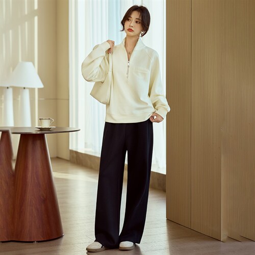 灰色卫衣套装女春高级感超好看立领纯色上衣直通宽松休闲裤两件套，女装卫衣/绒衫，梦懿尔