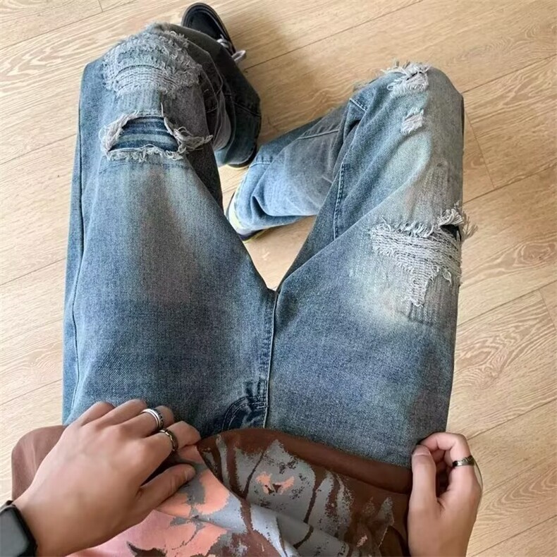 新款男牛仔裤男修身小脚裤弹力潮流破洞裤青年春秋长裤,男装牛仔裤,星座506A