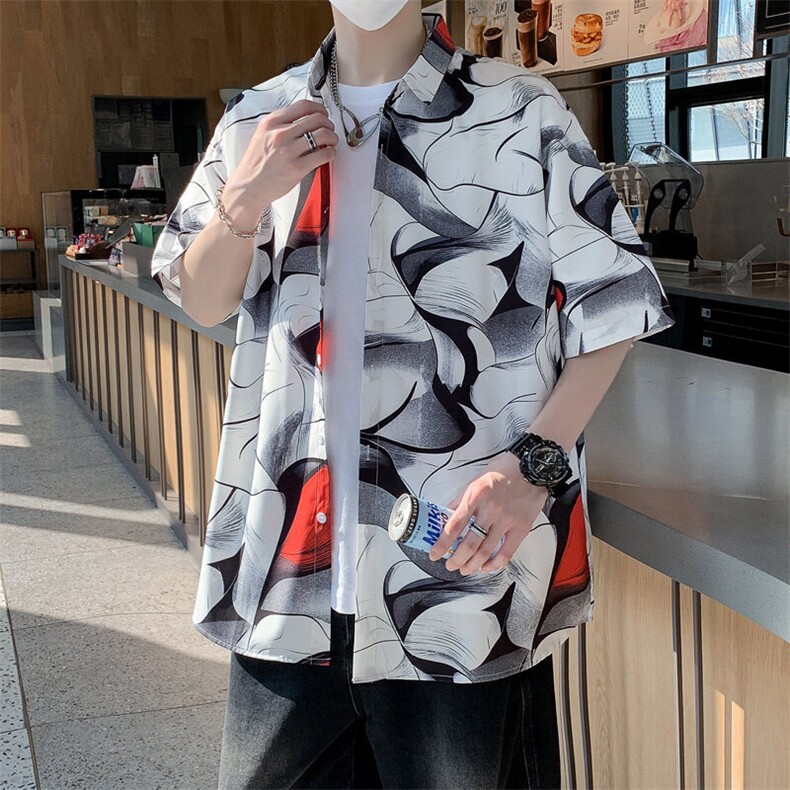 夏威夷花型师花衬衫男夏季潮短袖衬衣翻领海边度假7243特P30,男装衬衫,电商A056