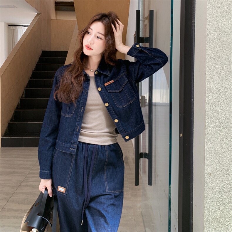 时尚休闲牛仔衬衫套装裤女春秋又a又飒御姐盐系轻熟巨好看两件套,女装套装/套裙,2D076