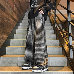 8XL-M送徽章扣!美式复古格子裤宽松垂感阔腿休闲松紧K9104P58控78图片