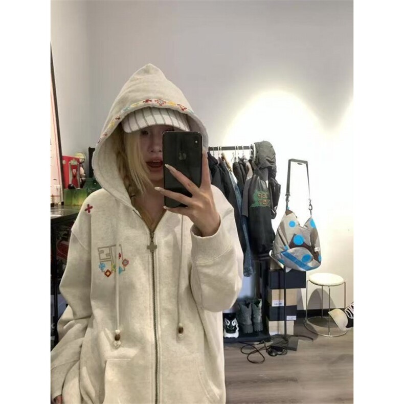 5407-P53原版拉链帽绳天鹅绒复合休闲卫衣外套薄款/加绒，女装卫衣/绒衫，星座617A-2