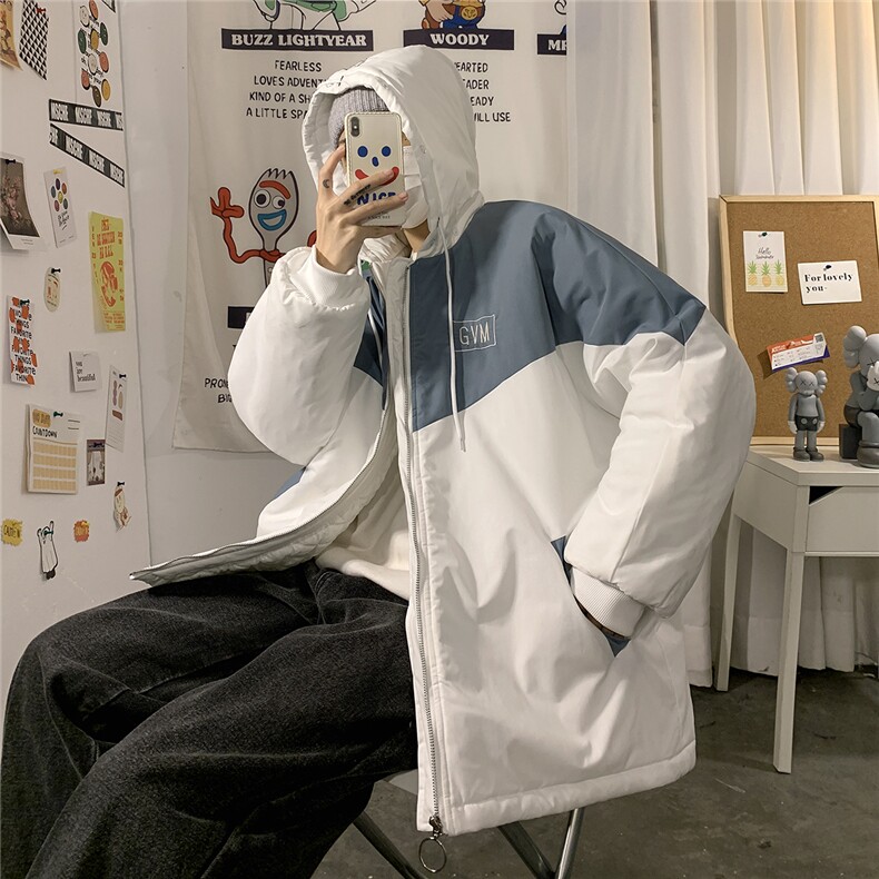 1港风连帽宽松休闲拉链时尚大码M-5XL情侣棉服外套男7786P60控98，男装棉衣，星座226-2