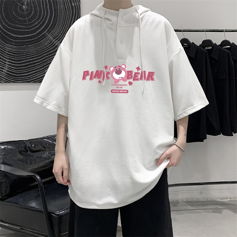 LD54329-P45NASA 连帽短袖t恤男大码胖子带帽五分袖中袖图片