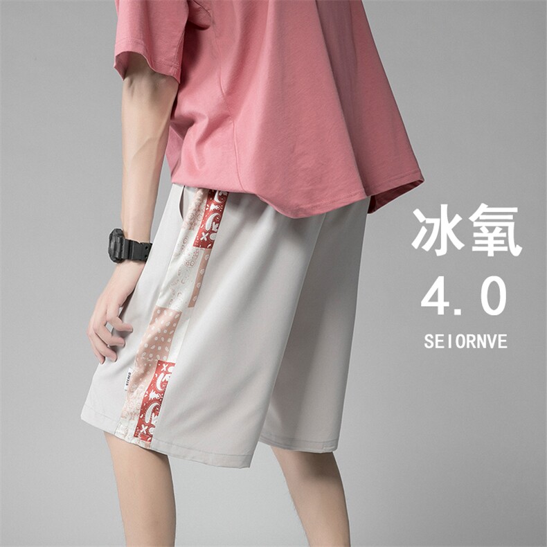 延续！现货2024春夏男装腰果花拼接休闲短裤薄款冰丝裤ZY021，男装休闲裤，星座715-1