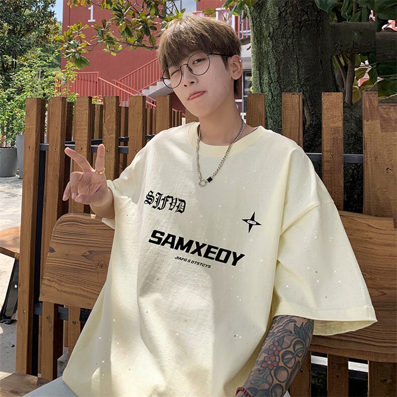 量大优供抖音视频支持得物配合二开美式满天星亮片短袖T恤MTX337,男装T恤,电商A486
