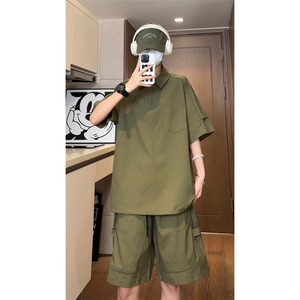 量大优 供视频 泡泡纱polo衫套装短袖短裤男 CP77TZ-特p50图片