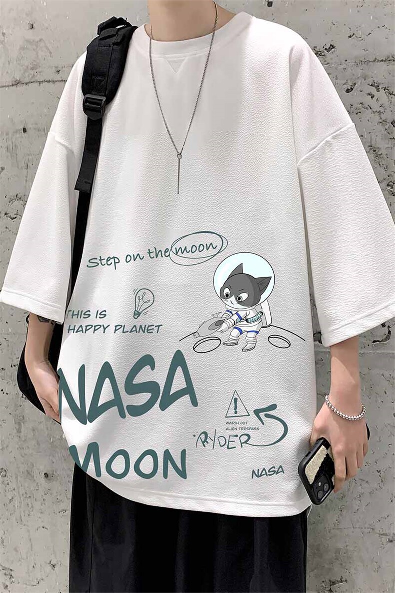 Q11187-P30NASA联名同款春夏季七分袖t恤大码五分袖男短袖中袖,男装T恤,电商A040