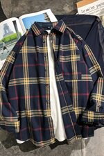 长袖衬衫男士春秋季韩版潮流帅气宽松格子衬衣DF01T，男装衬衫，电商A102