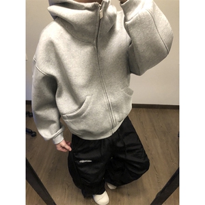 抖音得物高品质 26春装美式高街重磅宽松结构高领连帽卫衣外套W60图片