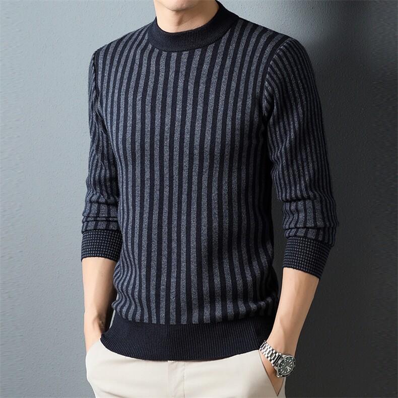圆领针织衫男中年商务休闲上衣2023冬季新款加厚保暖毛衣打底衫，男装针织衫/毛衣，电商B212（原钱塘6029）