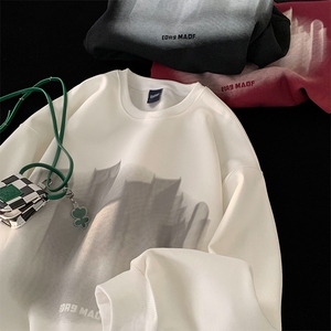 美式酒红色圆领卫衣男女宽松秋冬情侣ins外套潮618A-WY01-p45控58图片