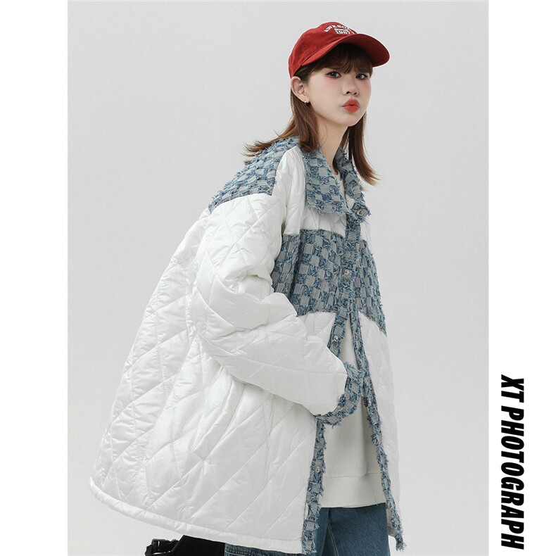 牛仔拼接棉衣加厚夹克夹棉外套大码港风日系1016-1W76P128K158,男装棉衣,星座1016-1（原电商B408-1）