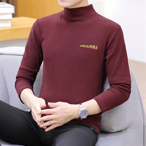 冬季半高领双面绒刺绣字母卫衣男加绒加厚保暖打底衫长袖红331P28图片