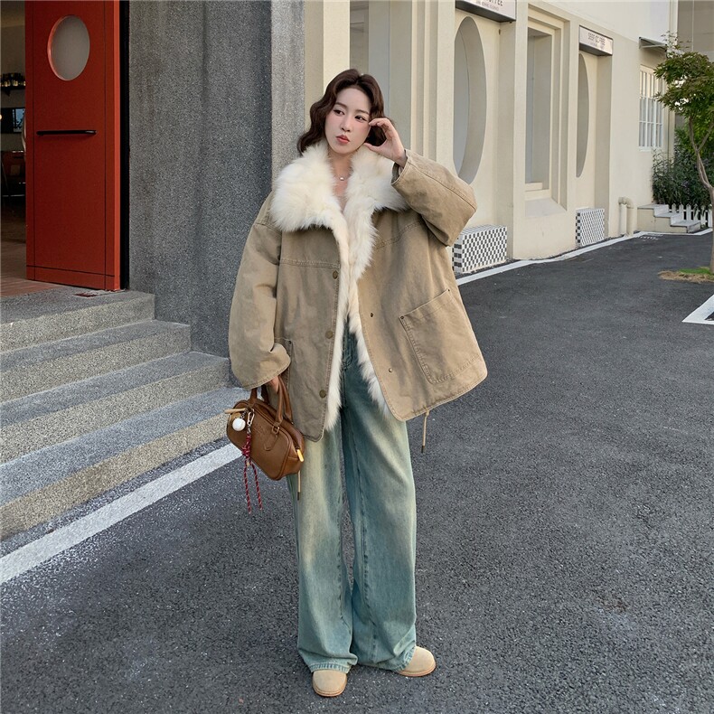 大货主推复古牛仔拼接可拆卸毛毛90白鸭绒外套6339-P335K498,女装羽绒服,2C332
