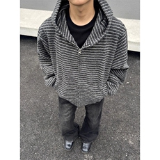 美式复古条纹连帽卫衣男款秋季高级感慵懒风开衫情侣外套WY66，女装短外套，星座516A