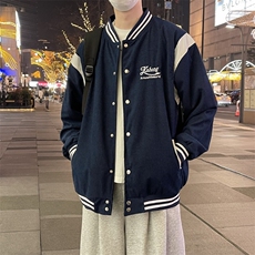 春季新款美式复古学院风休闲宽松夹克藏蓝色棒球服外套JK668，男装夹克，星座1116A-1（原606A）