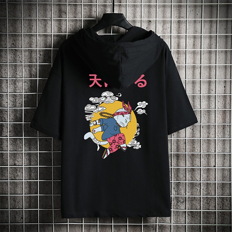 LD54012-P45连帽短袖t恤男大码胖子带帽五分袖中袖网格挂拍,男装T恤,电商A040A