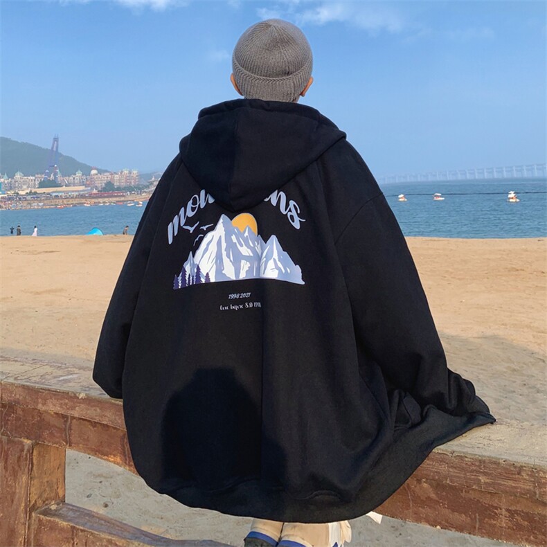 Y9902P48外景港风雪山字母印花连帽开衫百搭休闲宽松潮流学生,男装卫衣,电商A026-1