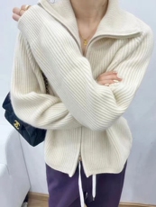 拉链开衫女山羊绒衫女秋季针织衫欧货高端立领厚款秋装毛衣外套，女装羊毛衫，千御纺羊绒