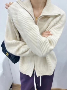 拉链开衫女山羊绒衫女秋季针织衫欧货高端立领厚款秋装毛衣外套图片