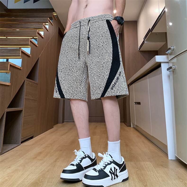 夏季休闲短裤男潮流时尚斜条纹五分裤户外宽松沙滩裤-L39-P28,男装牛仔裤,星座310B