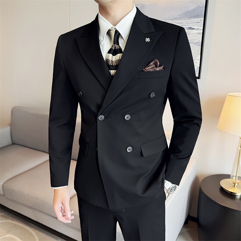 507A-SJT813-P210 2025春季时尚男士双排扣西服三件套装礼服图片