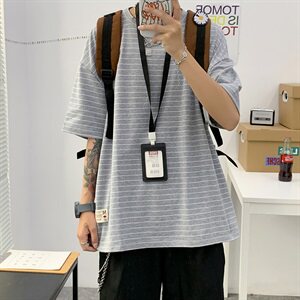 2021夏季港风新品男士宽松条纹短袖T恤星座405-T01图片