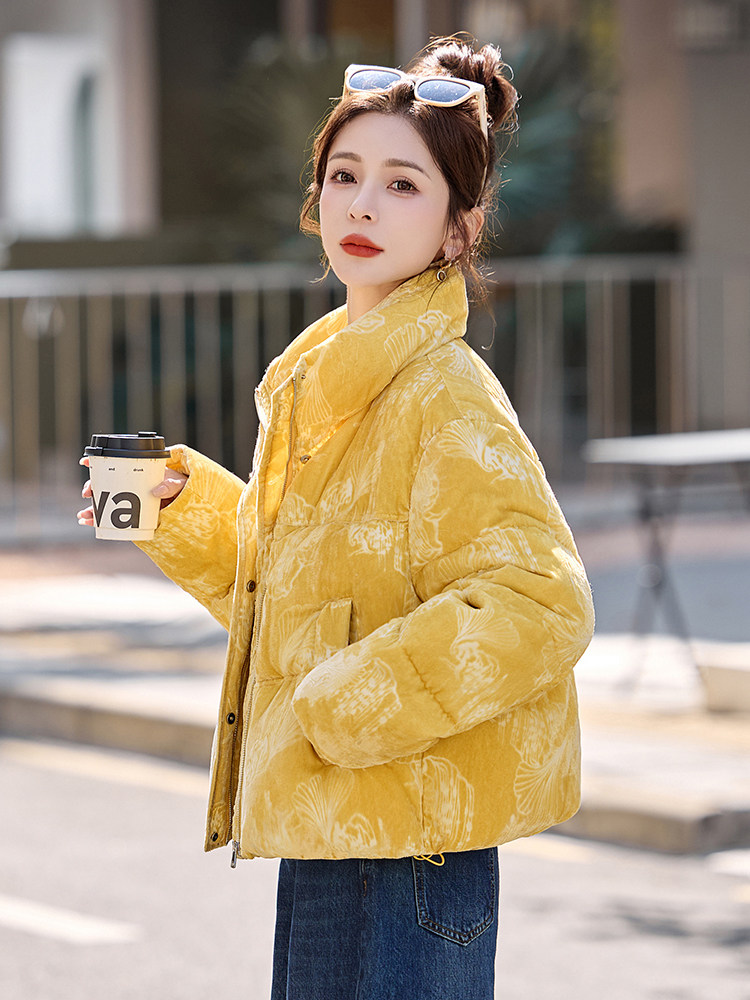 现货时尚面包服立领羽绒服女2025冬季新款宽松洋气短款白鸭绒外套,女装羽绒服,伊仟回
